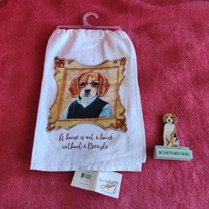 Primitive by kathy Dish Towel Beagle and  decorative Wooden sign